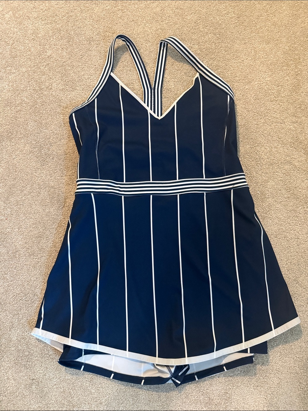 NWT Free People Navy Pinstripe Cool on the court Tennis Romper Dress XL - Picture 6 of 9